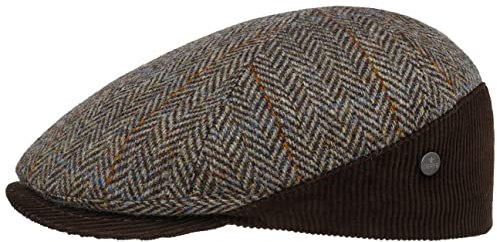 LIERYS Darnsell Harris Tweed Flatcap Braune Schiebermütze Wollcap Herren Fischgrätmuster Herbst Winter braun 56 cm