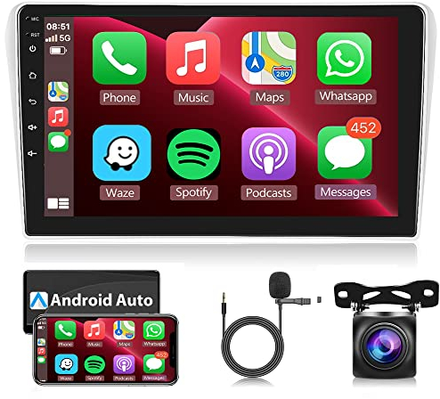 Android Autoradio 2 Din für Toyota Avensis 2003-2009 mit Wireless Apple Carplay Android Auto Navi GPS WiFi 9 Zoll Touchscreen Autoradio mit Bluetooth FM/RDS/USB/DAB/OBD Lenkradsteuerung Rückfahrkamera