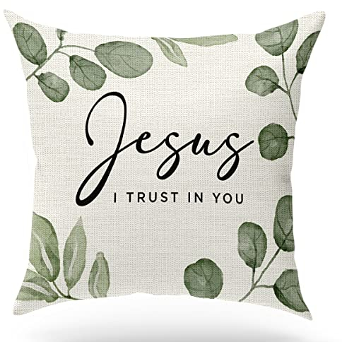 KongMoTree GMS691 Kissenbezug mit Bibelvers, Segensgeschenk, Schriftkunst, Sprüche, Bibelzitat, Jesus I Trust in You, Kirchengeschenke, Sofa, Bett, Wohnzimmer, Veranda, Dekoration, 45,7 x 45,7 cm