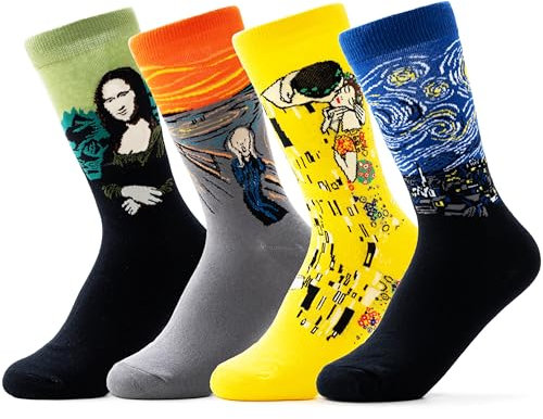 BestaFiesta Secret Santa Gift Stocking Filler Artist Socks Gift For Him Gift For Her Novelty Socks teacher Thank You Birthday Art Theme Gifts Famouse Painters 4 Pack