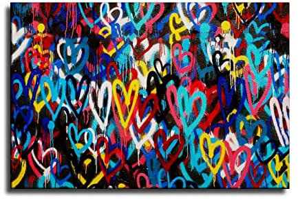 Herzen auf Leinwand, Banksy-Stil, Liebeskunst, New Age Pop-Art, Wandkunst, romantische Kunst, Frau, Leinwanddruck, Herzen, Wanddruck, Kunst-Dekor, Leinwanddruck, Raum, Wohnzimmer, Wanddekoration, 40 x
