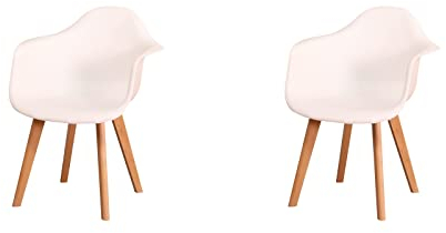 HJhomeheart Esszimmerstühle mit Armlehnen, 2er-Set, Moderne Design-Sessel, Beine aus Buchenholz, Skandinavische Küchenstühle (Weiß)