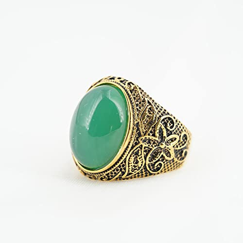 ARTQ Steinring Jade-Natursteinring Ovaler Inlay-Ring Statement Modischer Punk-Stil Ringe Gedenktag Geschenke Schmuck Für Damen Herren (Innendurchmesser: 20,7 Mm)
