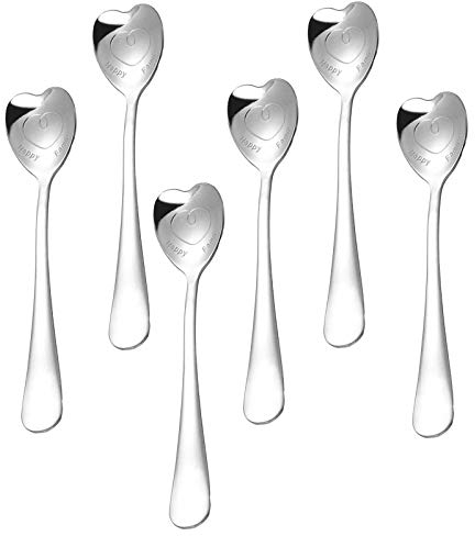Eurobuy Cucchiaio da caffè a forma di cuore 6 cucchiai da mescolare in acciaio inossidabile Mini cucchiaio adatto per tè gelato