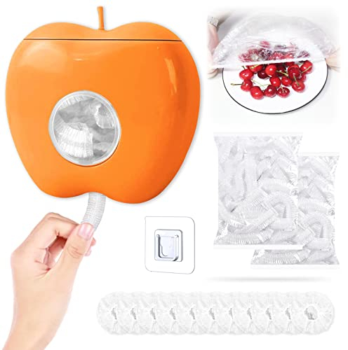 Atuoxing Aufbewahrungsbox für Frischhaltefolie, 200 Stück Frischhaltebeutel Elastische, Transparente Frischhaltefolie mit Gummizug, Aufbewahrungsbox aus Plastikfolie von Lebensmitteln (Orange)