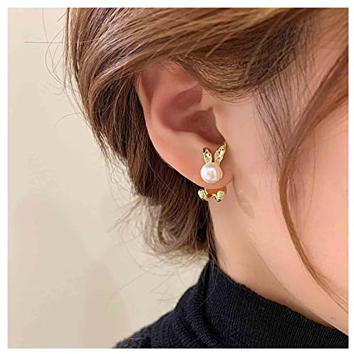 Allereya Vintage Perle Kaninchen Ohrringe Kaninchen Ohr Jacke Ohrringe Perle Kaninchen Ohrstecker Gold Minimal Tier Ohrringe Schmuck Für Frauen Und Mädchen (Gold)
