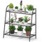 Supporto per Piante da Esterno, Portafiori, Piedistallo per Fiori a 3 Livelli in Ferro, Scaffale Multifunzionale da Balcone, Interno, Giardino, Portante 45 kg, 81 x 35 x 82 cm, Nero
