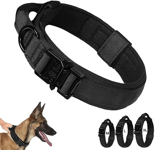 Hundehalsband mit Griff, Halsband Hunde mit Metallschnalle Taktisches Hundehalsband Impulsiven und Stark Ziehenden Verhindern, Verstellbares Hunde Halsbänder (Schwarz, L)