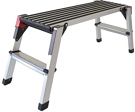 LEMODO Arbeitsplattform | Arbeitsbühne mit Antirutsch-Beschichtung 95 x30cm | Laufbühne bis zu 150 kg belastbar | Aluleiter mit 2 Stufen | Plattformleiter