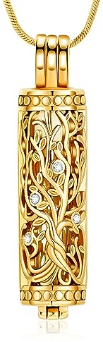 Minicremation Kremation Urne Anhänger Halskette mit hohlen Zylinder Vial Keepsake Urne Kremation Schmuck Memorial Lockets für Asche für Frauen Männer (Gold)