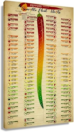 Scoville – Poster d'art mural en forme de poivre, impression sur toile, diagramme alimentaire, peinture, connaissances, décoration murale vintage pour cuisine et salle à manger, décoration murale
