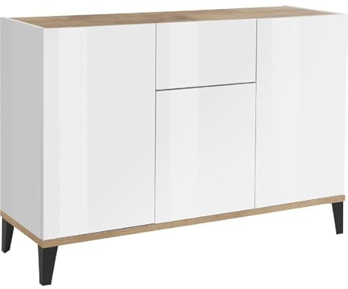 Sideboard Dawn 120 cm-Hochglanz-weiß/ Ahorn