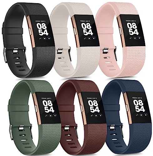 Vancle 6 unidades para pulsera Fitbit Charge 2 para mujer y hombre, correa de repuesto suave de silicona para Fitbit Charge 2, S