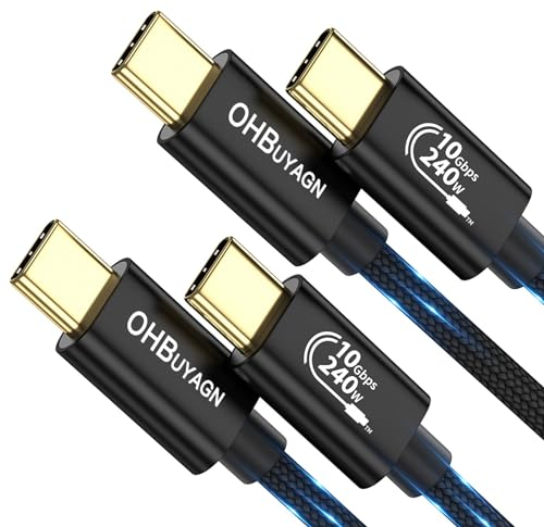 USB C auf USB C Kabel 240W 1M 2 Stück, 10Gbps USB C Datenkabel PD 3.1 Schnellladekabel Type C 3.1 Gen2 mit Nylongeflecht Kompatibel mit iPhone 15 Pro, MacBook, iPad Pro/Air, Samsung S22/S23