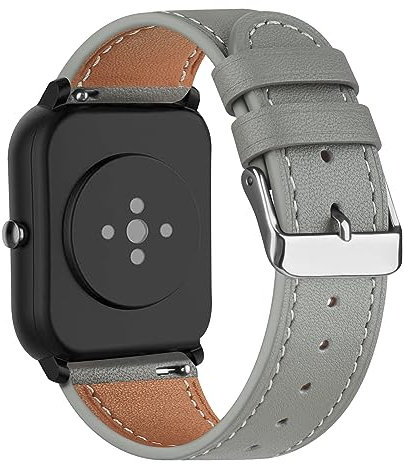 AK Straps Compatible with Amazfit GTS 2 Mini/GTS 4 / GTS 4 Mini/GTS 3 / GTS 2 / GTS 2e, 20mm Soft Leather Replacement for Amazfit Bip 3 Pro/Bip 3/Bip U Pro/Bip Lite/Bip S/Bip U(Z-Gray)