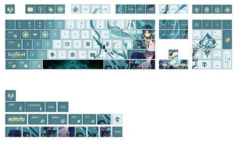 Glacier Genshin Impact Tastenkappen, vollständiges Set für mechanische Tastatur, Cherry Profile PBT Farbstoff-Sublimation, kompatibel mit 60%/65%/75%/80%/96%/100% Layout, kostenloser