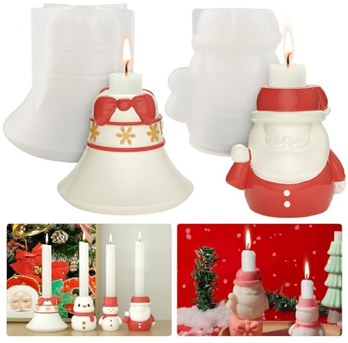 2 stampi in silicone a forma di Babbo Natale, portacandele in silicone, forma di Babbo Natale, forma natalizia, portacandele 3D, decorazione natalizia