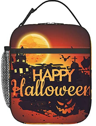 Aotximlat Isolierte Lunch-Tasche, wiederverwendbar, mit Seitentasche und Schultergurt, Happy Halloween, gruseliges Schloss, Kühler für Schule, Picknick, Strand, Reisen, Arbeit