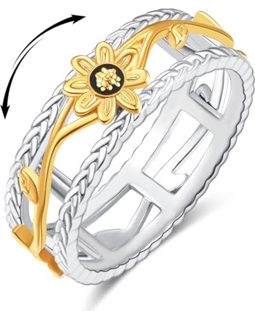 KINGWHYTE Gänseblümchen Fidget Ringe 925 Sterling Silber Daisy Spinner Ringe Anti Stress Stimmung Ring Geburtstag Weihnachten Schmuck Geschenke für Mädchen Frauen