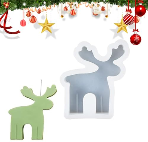 Yaclonq DIY Silikonformen Gießformen,Kerzengießform Weihnachten,Weihnachten Silikonform,3D Elch Lebkuchenmann Kerzengießform Für Die Herstellung Von Kerzen, Aromasteinen,Schokolade(Elch)