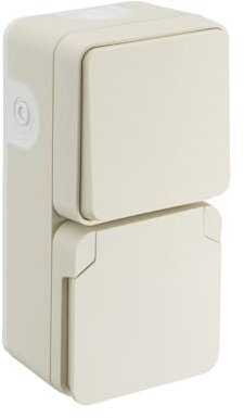 DEBFLEX - Cyklone - Interrupteur Va et Vient + Prise Extérieure Etanche - IP55 - Intérieur/Extérieur - Installation En Saillie - Sable - 150 x 75 x 65 mm