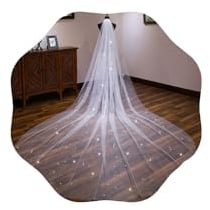 CASOLVX Hochzeitsschleier, langer Kathedralenschleier, Glitzer, Brautschleier, langer Schleier, Hochzeitskapelle, weißer Brautschleier, Accessoire für Bräute und Frauen, Weiss/opulenter Garten