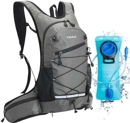 TEUEN Sac à Dos VTT Grande Capacité 10L, Équipé Sac Hydratation (Poche à eau 2L Reservoir) Sac de Vélo Alpinisme Montagne Sport Course Camping, Sac Trail Running pour Marathon Randonnée