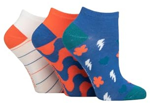 SockShop Ladies Bamboo Trainer Liners Pack of 3 (UK, Numeric, 4, 8, Regular, Regular, Mandarin Patterned)