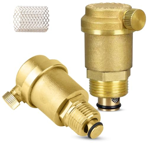 2 Stück Automatischer Schnellentlüfter, G1/2” Automatische Entlüftungsventil, DN15 Messing Entlüftungsventil, Heizkörper Ventil für Solarwarmwasserbereiter Druckentlastung