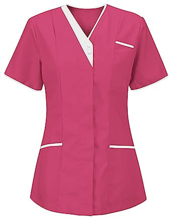 Tunique Médicale Femme Col en V Blouse Blanche Manche Courte Uniforme de Travail Infirmière Esthéticienne Professionnelle