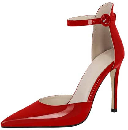 blingqueen Damen Spitze High Heels Stiletto Riemchen Pumps Lack Rot 37 EU