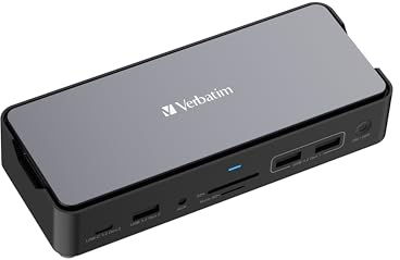 Verbatim USB-C Pro Docking Station, 15-in-1 Hub mit integrierter SSD, Multiport Adapter zu HDMI 4K und 8K, USB-A und USB-C, PD 80 W, AUX, Card Reader, für Mac / Windows Laptop und Co