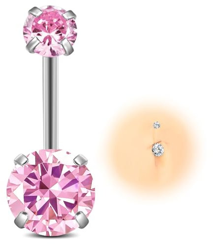 ESHIONER G23 Titane Piercing Nombril Argent Rose Diamant Le Petit Courte Longue Grossesse Percing au Nombril Bijoux Piercing pour Femme 14G 10MM