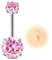 ESHIONER G23 Titane Piercing Nombril Argent Rose Diamant Le Petit Courte Longue Grossesse Percing au Nombril Bijoux Piercing pour Femme 14G 10MM