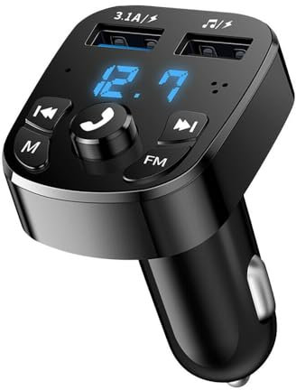 YABABU BT MP3 with FM Transmitter Adapter,Wireless Music Radio Receiver Car Charger | Play Music + Handsfree Call + Charger | 2 USB Ports,Support TF Card/U-Disk(with Ambient Light & USB C Converter)