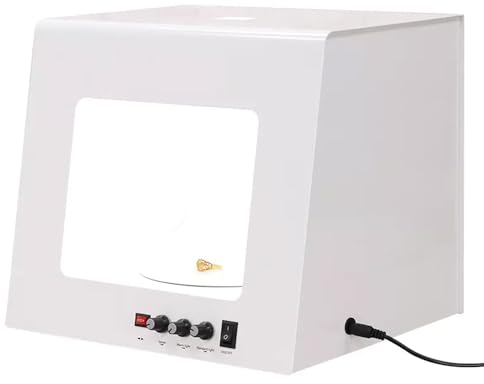 Caja De Fotografía De Joyería De 360°, Caja De Luz Fotográfica con Plato Giratorio Eléctrico De 30 W, Estudio Pequeño De Velocidad Ajustable De 3000-5500 K, Iluminación De Cuatro Luces