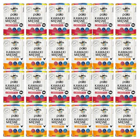 PAKO Nassfutter für Katzen | Mixbox 24x400g | 12x Geflügel & 12x Rind | Hoher Fleischanteil & Vollwertige Ernährung | 75% Fleisch und tierische Bestandteile | Taurin & Vitamine A, D3, E