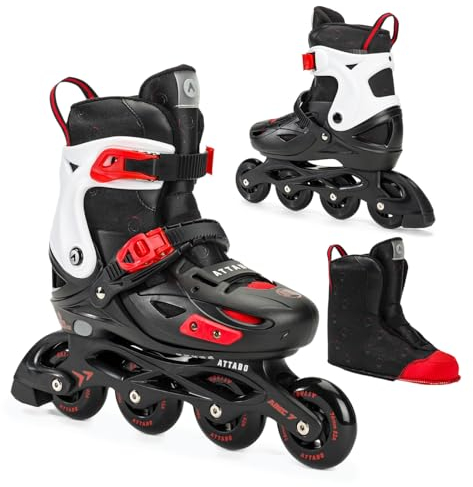 ATTABO Kinder Inliner APX Größe 36-40 Fünfstufige Einstellung ABEC-7 Lager Hartschale PP Schiene Haftfähige PU Räder Einfaches Bremsen Passgenauigkeit Farbe Schwarz/Weiß