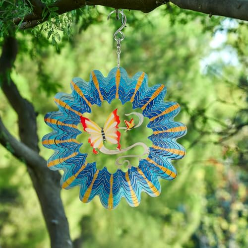 Butterfly Wind Spinner for Yard and Garden, 7.09x7.09 in 3D Hanging Stabilizer Stainless Steel Butterfly Gift Magical Metal Windmill for Wife Mother Women Wind Sculptures for Decor Outdoor & Indoor