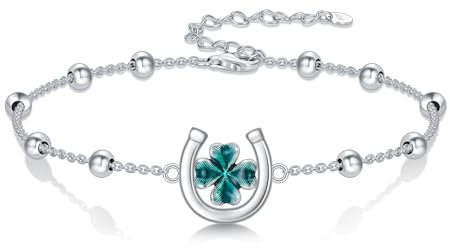 PROESS Bracelet fer à cheval porte-bonheur - Bracelet trèfle à quatre feuilles pour femme - En argent sterling 925 - Bracelet de chevaux - Cadeau pour femme, 24 cm, Argent sterling