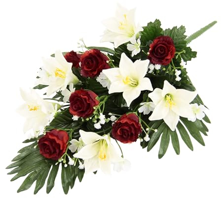 Ramo de Flores Artificiales Con Lirios y Rosas, Arreglo Para Mesa, Tumba y Cementerio - Decoración de Luto