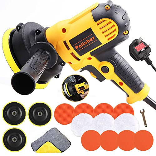 Car Polisher, Electric Car Polisher Buffer Sander, 700W, Variable Speed 600-3700RPM, Rotary Polishing Machine with 125mm Buffing Pads Waxing Set (Yellow)