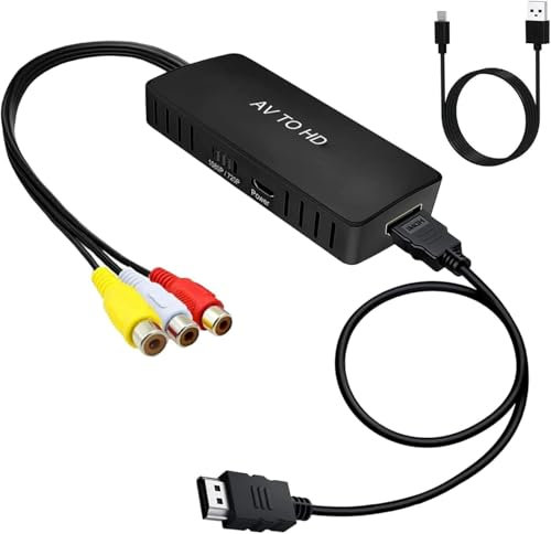 Convertisseur RCA vers HDMI avec Câbles HDMI, PKOUVOO Adaptateur AV vers HDMI1080P Composite CVBS AV vers HDMI Adaptateur convertisseur vidéo Audio Supporte PAL/NTSC pour PS2 PS3 Xb0x Snes STB VHS VCR