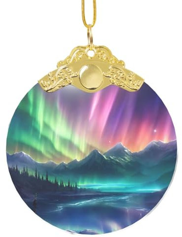 GFXEDSAH Dunkler Nordlichter-Druck, rund, handgefertigter Schmuck, Glasanhänger, Jahrestagsgeschenk, kreative Dekoration für den Innenbereich, Einheitsgröße