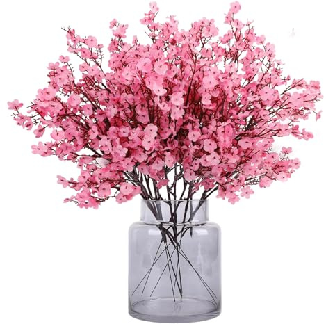 N&T NIETING Schleierkraut Künstlich Blumen, 12 Stück Schleierkraut Künstlich Gypsophila Blumen für DIY Hochzeit Blumenstrauß Party Tisch Centerpieces Blumenarrangements und Home Dekoration(Rosa)