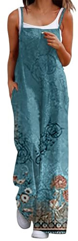 Salopette Jean Femme Enceinte Combinaisons à bretelles décontractées pour femmes, grande taille, Boho, jambes larges, imprimé Floral, barboteuse Baggy avec poches Jupe Fendue Sexy (Green, L)