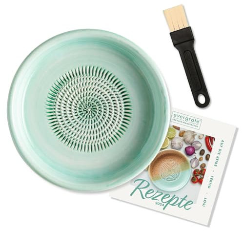 evergrate Keramikreibe Dipschale im Motiv Mint mit Küchenpinsel und Rezeptheft