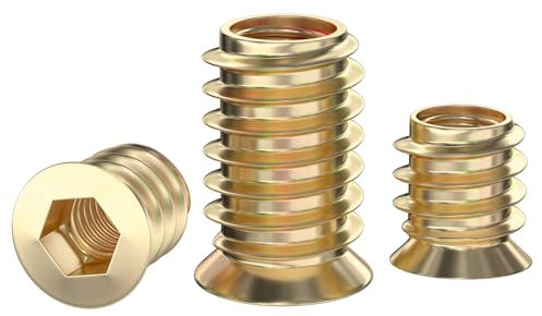 GUEEYUAW Insert Fileté 10 Pièces M10 x 30mm, Insert Bois M10, Inserts Hexagonaux pour Meubles en bois