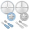 2 Piezas Platos de Acero Inoxidable con Ventosa, Platos Divididos Con Ventosa de 2 Cucharas y Tenedores, Platos divididos para niños con Cubierta de Silicona removible, Juego de Vajilla Para Niños