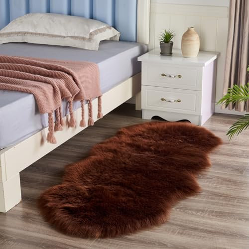 Alfombra de piel sintética lavable, color beige, estética, 60 x 120 cm, suave y elegante, decoración del hogar